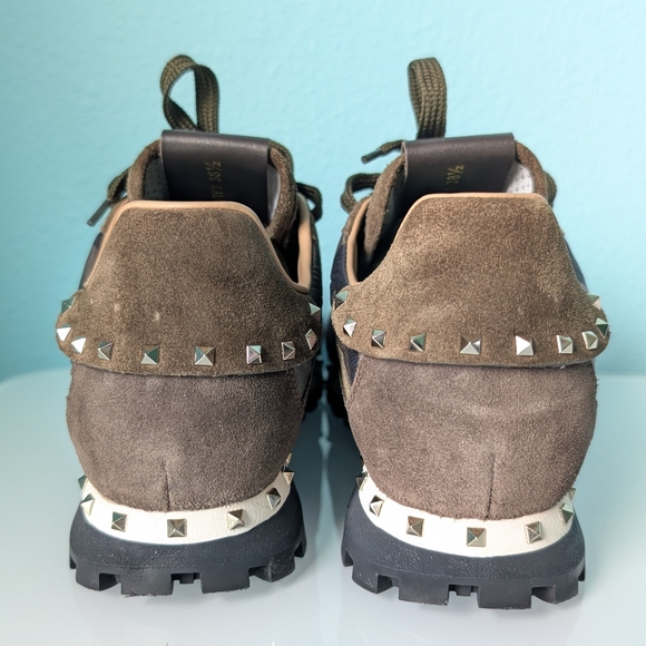 VALENTINO GARAVANI Military Green Camo Nylon Suede Rockrunner Sneakers sz 38.5 - Picture 6 of 15